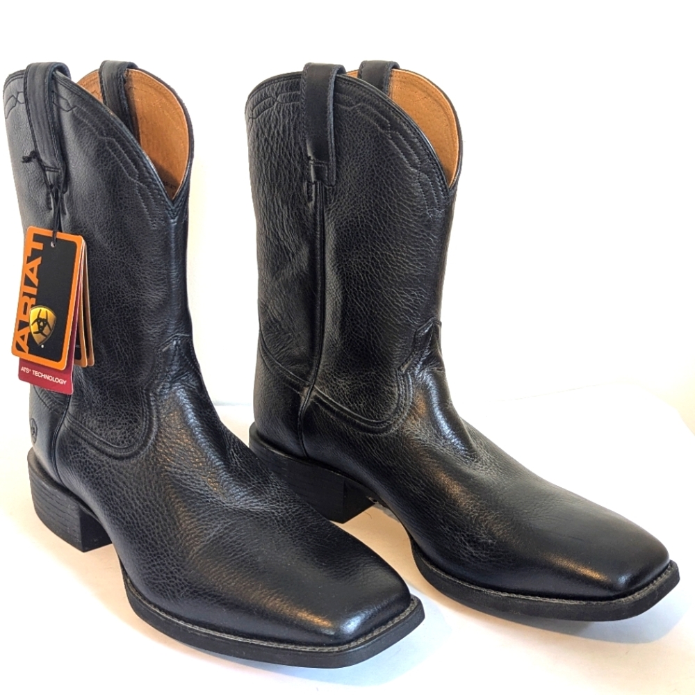 Men's NWOB Ariat Black Pebbled Leather Square Toe Cowboy Work Boots, Size 12 NEW